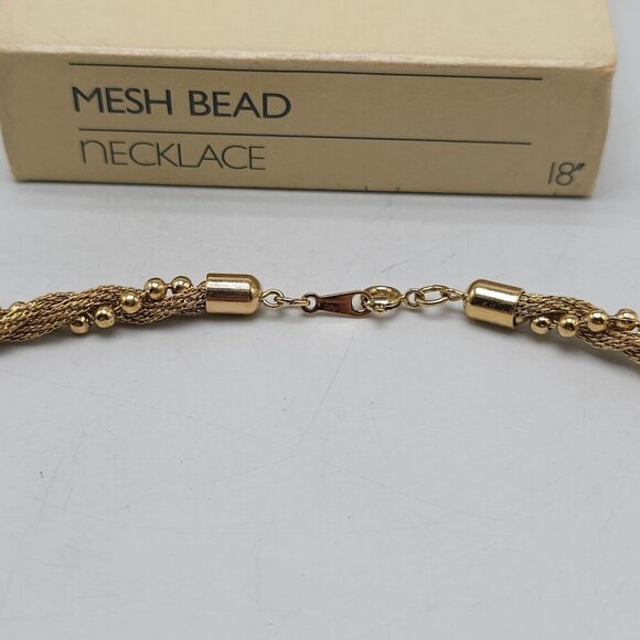 1983 Avon Mesh Bead Necklace Gold Tone Vintage 18 Inches - Picture 3 of 4